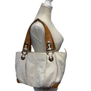 Michael Kors Joplin Shoulder Satchel Off White Tan Pebble Leather Large Purse